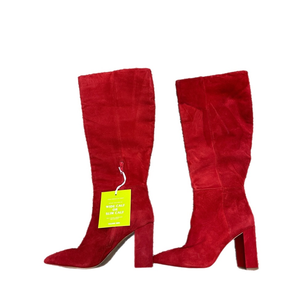 Red Suede Knee-High Boots
